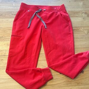Figs Red jogger Pants with Gray Drawstring
Size small